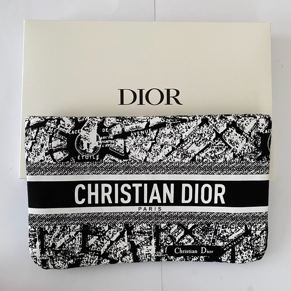 Brand New Christian Dior Black White Paris Map Print Cosmetic Bag Makeup Pouch - Picture 1 of 12